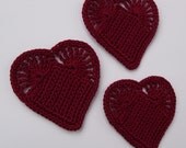 Ox Blood, Red or Burgundy Hearts - Crocheted Applique, Scrapbooking or Card Making Embellishment