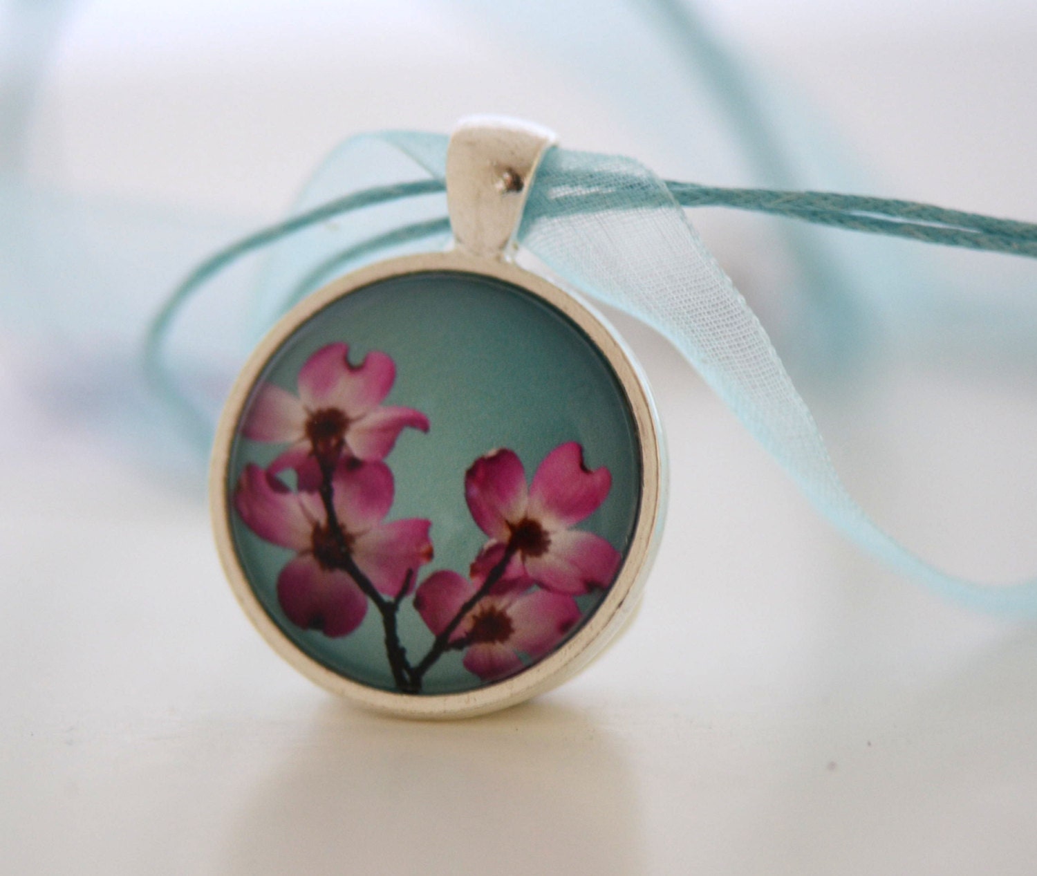 Dogwood Flower Photo Pendant Necklace called Enamored by Hazel Berger