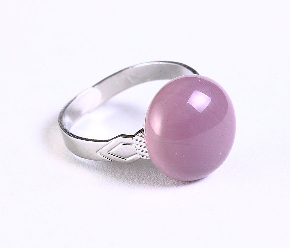 Lilac purple glass adjustable silver ring petite cocktail ring OOAK (683) - Flat rate shipping