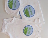 Baby Boys Alligator Patch with Name, Bib, Burpcloth and Onesie Set,