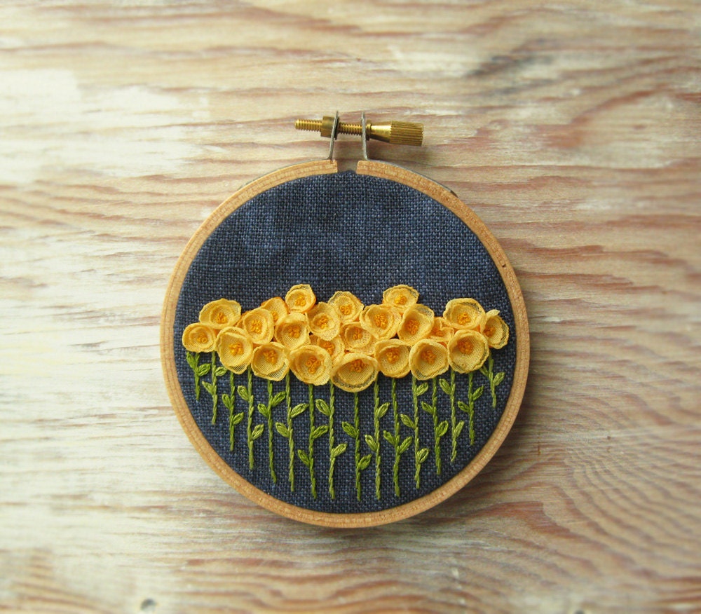 Yellow Spring Flowers Embroidery Hoop Wall Decoration