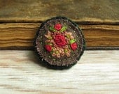 Red Rose Bouquet Hand Embroidered Brooch