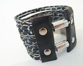 Wide Black Multi Strand Recycled Scarf Bracelet- size M - Fabric Cuff