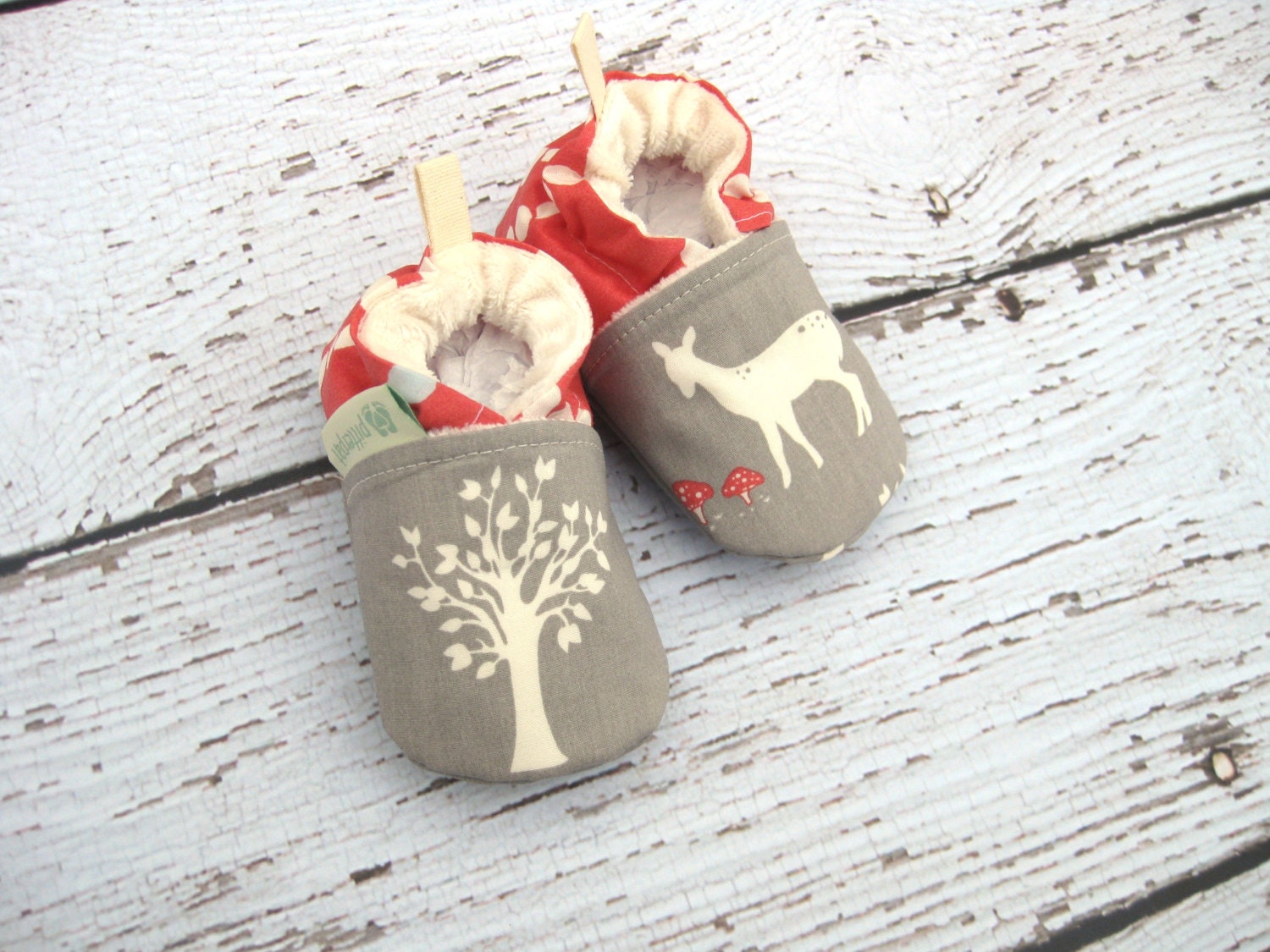 The Fawn the Rabbit and the Tree  Premier Organic  All Fabric Soft Sole Shoes