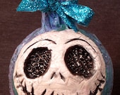 Jack Skellington Converted Glass Potion Bottle with Cork and Ribbon By Undead Ed OOAK
