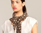30% off  Silk scarf, spring fashion, Polka dots mocha and Ivory silk scarf