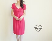 fuchsia gathered party dress . valentine date wear .medium .sale .disaster relief