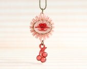 Cherry flavor lip gloss. original cameo necklace with miniature painting. pop surrealism lowbrow art by KarolinFelix