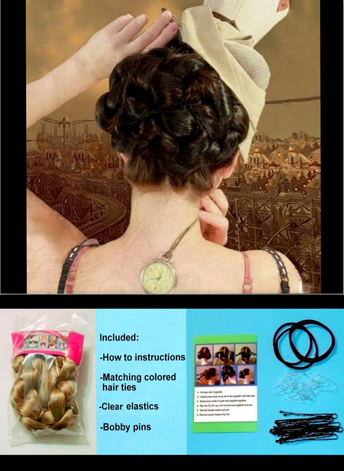 steampunk victorian regency reenactment costume wig hair accessory wedding Updo historical hairstyle hair piece hairpiece chignon hair bun