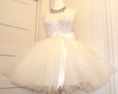 2 pc Ivory Bustier/Corset Dress Tulle Tutu Skirt Tea Length Custom Size Made to Measure