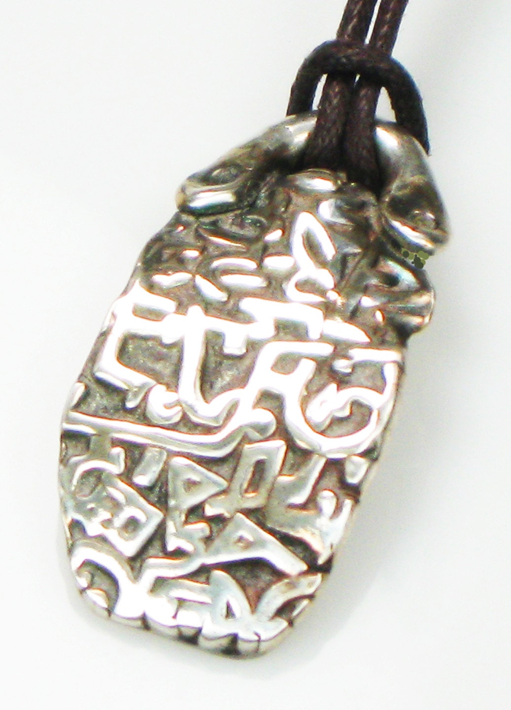 Ancient Viking Secret Message Fine Silver Talisman with Round Leather Cord Necklace