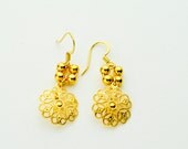 Gold Tone Longer Lacey Dangle Earrings