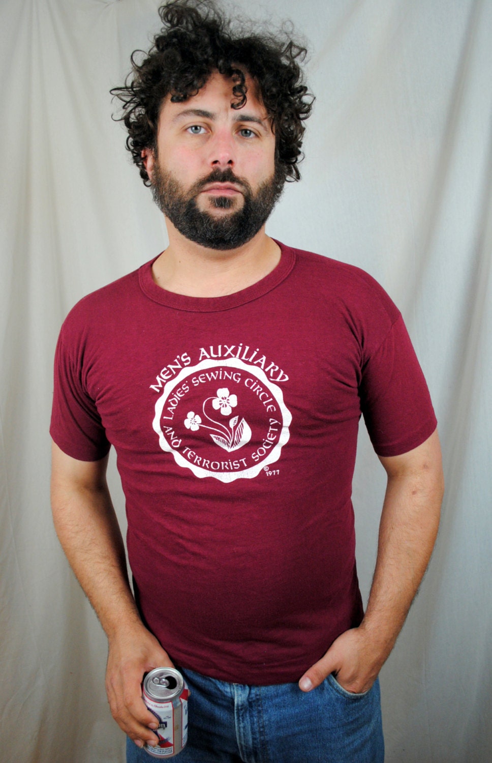Vintage 1977 Ladies Sewing Circle And Terrorist Society Tee Shirt