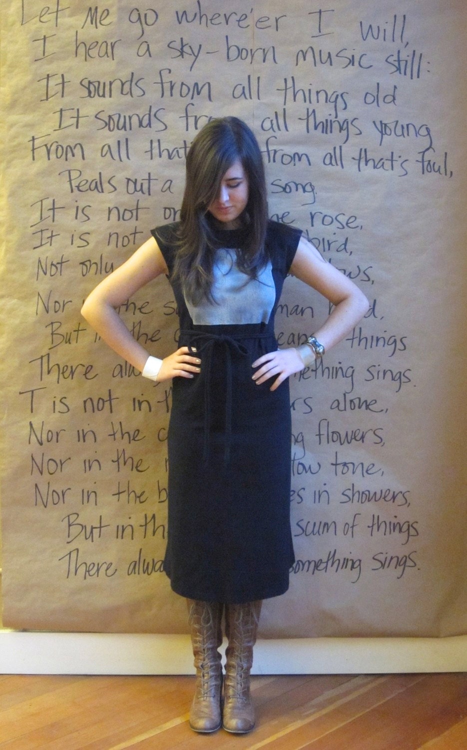 Dress Cotton Jersey with White Square, a-line, modern style, choice of color- made to order