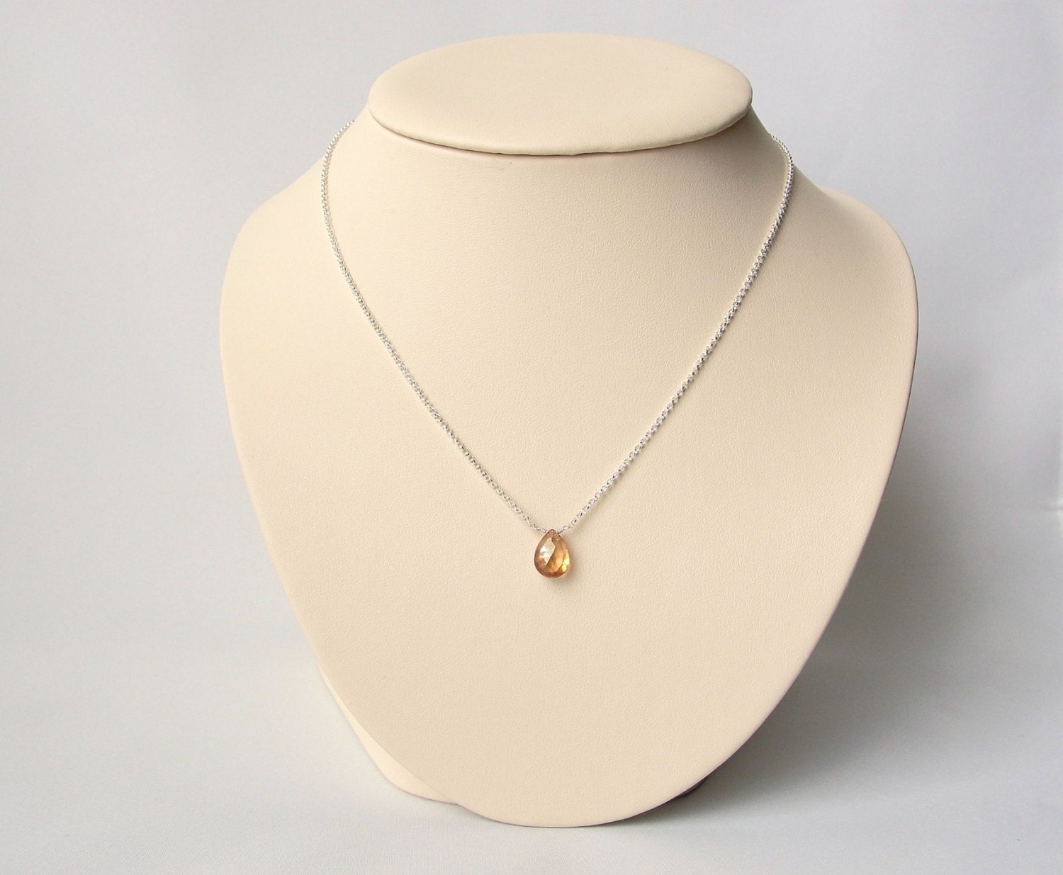 Orange Topaz Necklace in Sterling Silver, Delicate Gemstone Solitaire Necklace, Simple Jewelry, 16 18 Inch