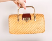 Vintage 60s Basket Purse / Woven Straw Handbag 1960s