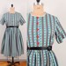 1960s Floral Shirtwaist Dress - Womens XL - Full Skirt Short Sleeve 60s Day Dress Blue Red Yellow Green White Black Flowers Stripes
