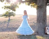 Vintage 70s Formal Gown . Long Romantic Party Dress . Hippie Folk Gunne Sax Style . Alice in Wonderland or Cinderella Costume.  S M