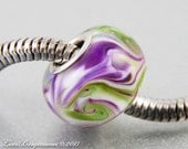 Glass Universal Charm Bead, handmade lampwork, Large Hole, Purple Spring Violets