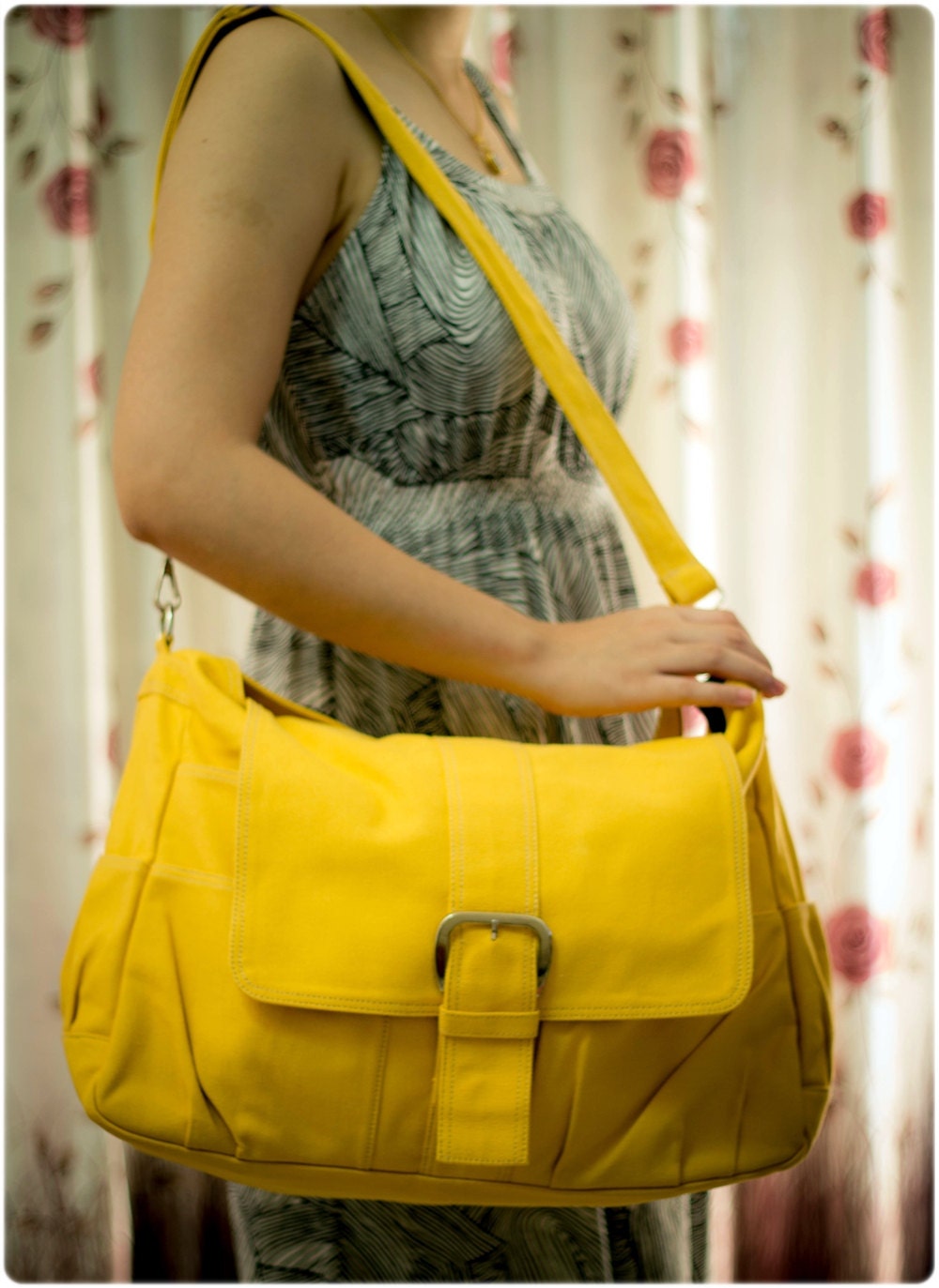 Women tote bag, Yellow Messenger bag, Canvas Bag, Handheld Shoulder Bag, Diaperbag, Laptop Bag, HandBag, Travel Bag