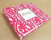 Baby Memory Book - Pink and White Damask  (78 designed journaling pages & personalization included with every album)