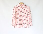 Vintage 60s White & Red Polka Dot Sweet Collar Blouse // Lightweight Spring Top