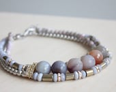Saraswati necklace in blue - Semi-precious agate stones lilac and blue statement short necklace