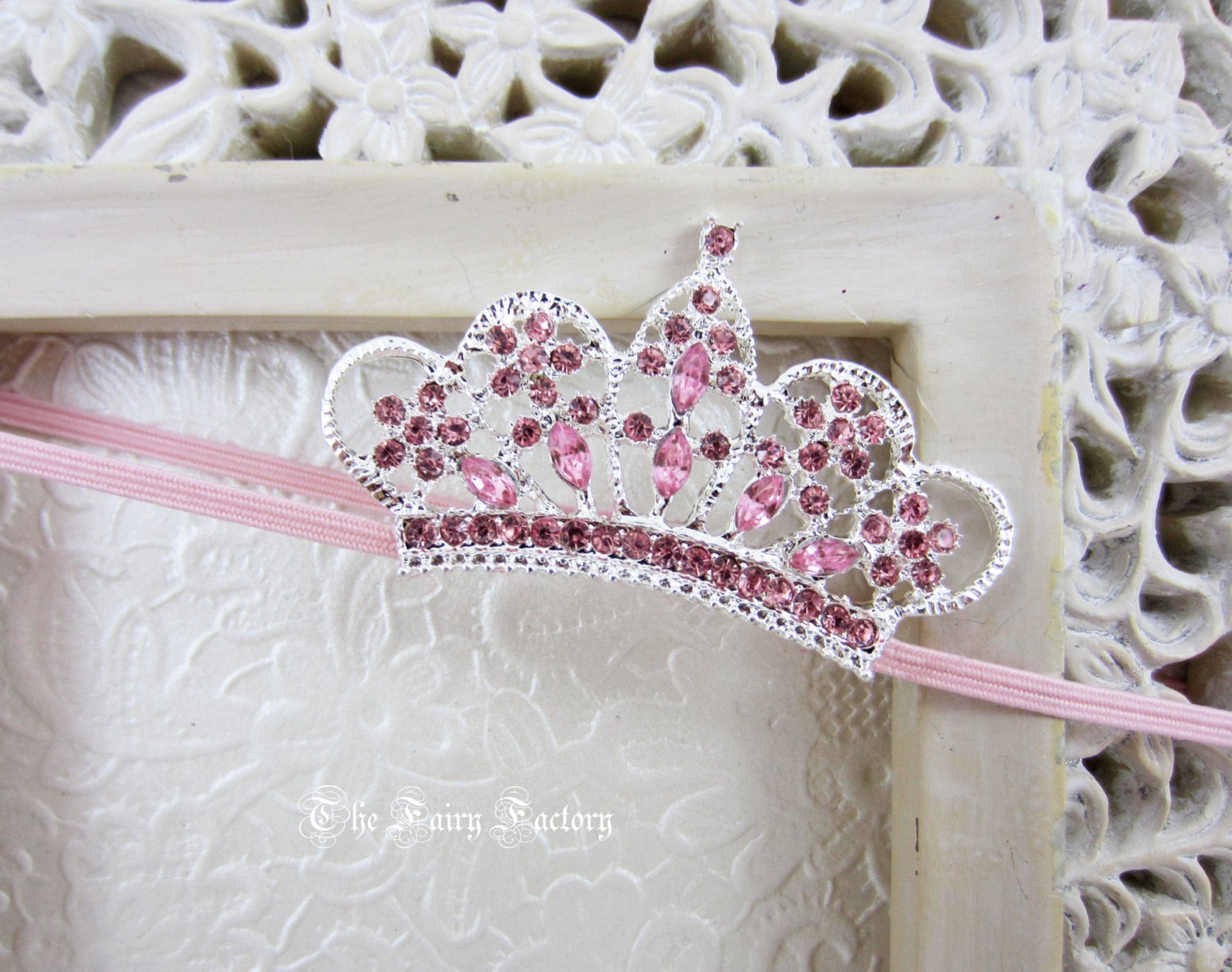Baby Headband, Baby Tiara, Pink Tiara Headband, Baby Girl Princess, Photo Prop, Crystal, Rhinestone, Newborn Toddler Child Girls Headband