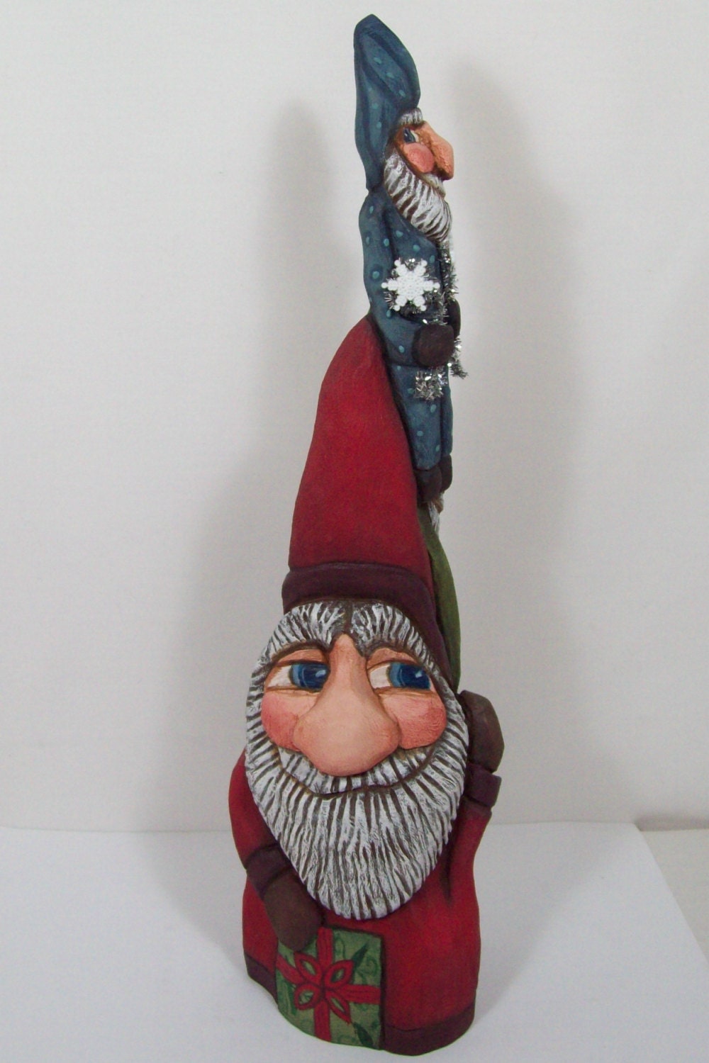 Santa Collage Cypress Knee Carving Red, Green, Blue by LLA Carve/Creations