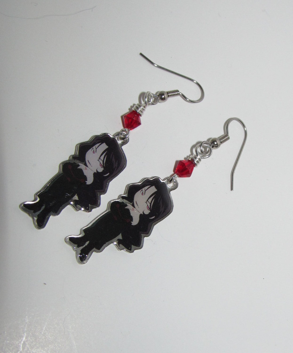 FullMetal Alchemist Lust Homunculus charm dangling earrings with wire wrapped red Philosopher's stone accent