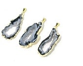 Medium Geodes - THREE Black Agate Gemstone Pendants - Geode Slice Necklace - Druzy Crystal Gold Pendant - G0011