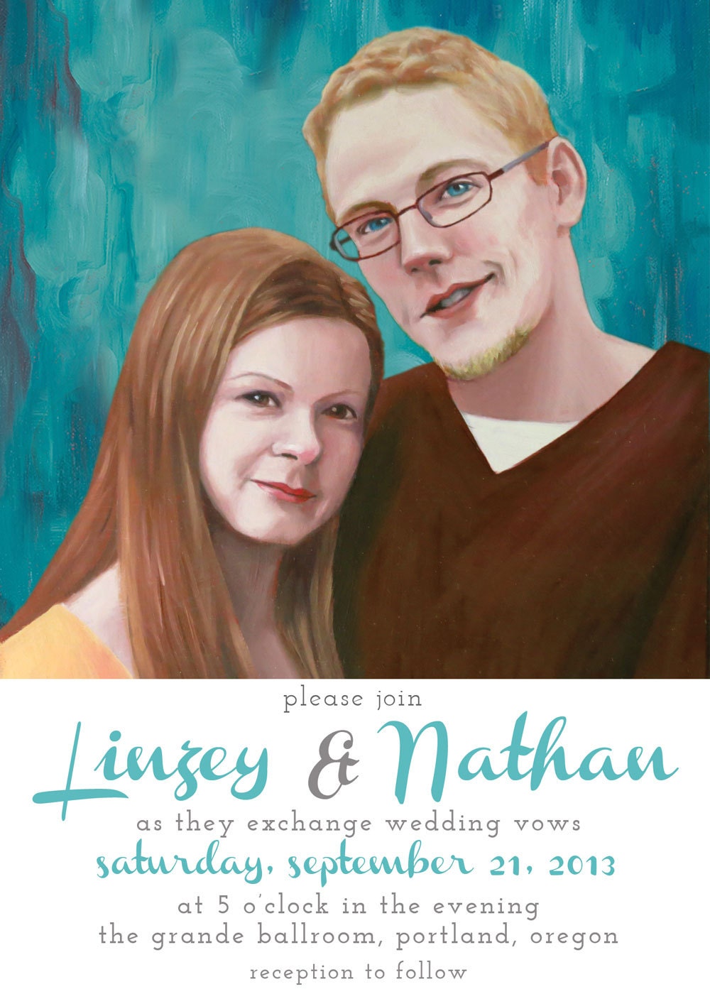 Custom Oil Portrait Wedding Invitation
