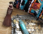 ECO TASSEL Leather key chain by FAIRYTALE13 - your choice of colour - Brown, green, stone.