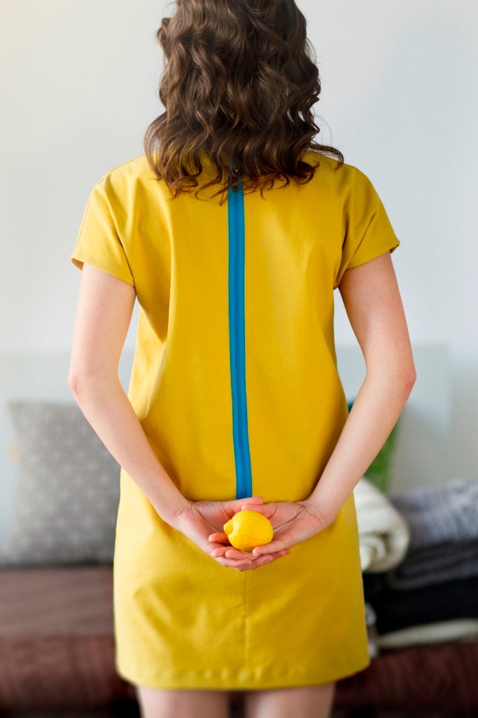 Yellow zipped Cotton shortsleeved Muse dress