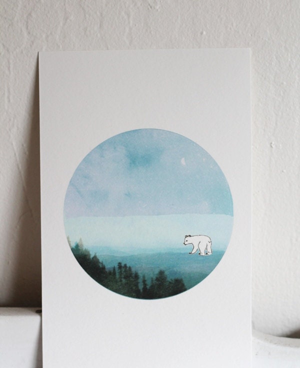Spirit Bear in the Mountains - Small Circle Print 5x7