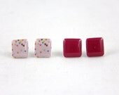 Pink Speckle & Hot Pink - Post Earrings - Hypoallergenic Surgical Steel