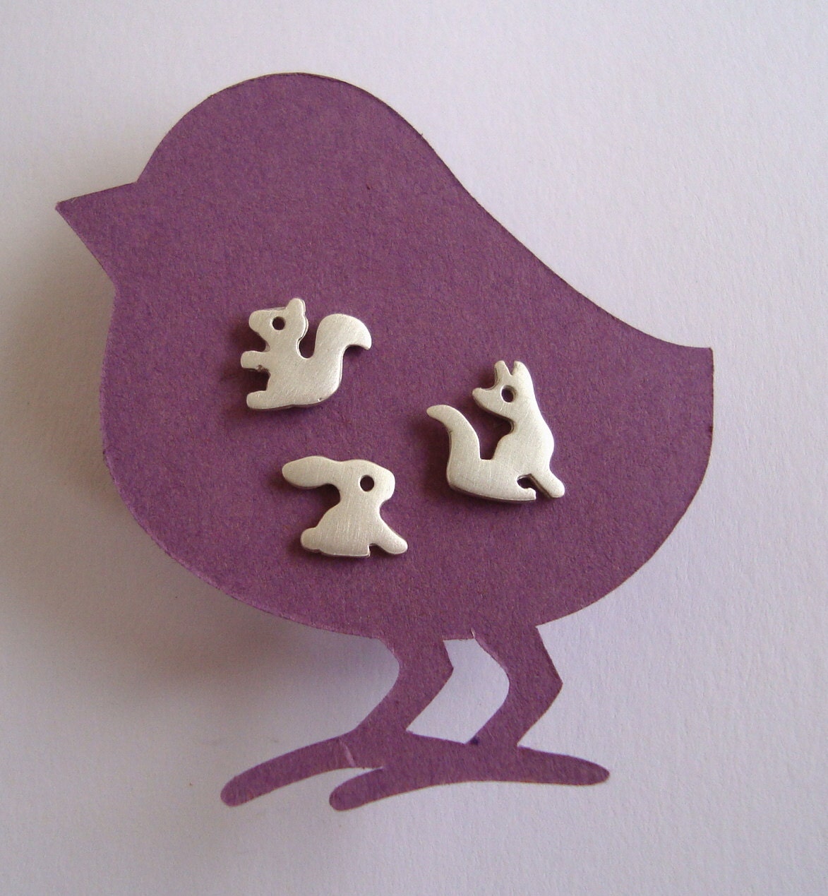 3 Tiny  Forest Friends Bunny Squirrel Fox stud earrings sterling silver rabbit vixen women kids girl teen mom Jewelry for her