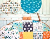 Organic Library Fat Quarter Books - NEW Robotic by Rebekah Ginda for Birch Fabric Robot Space Ship Planet