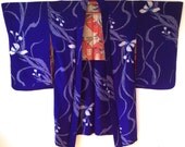 1960s PURPLE SILK Cropped KIMONO Haori with Tie Dye Motif
