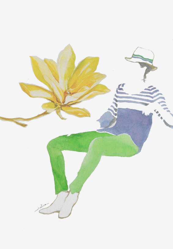 Spring magnolia green pants painting