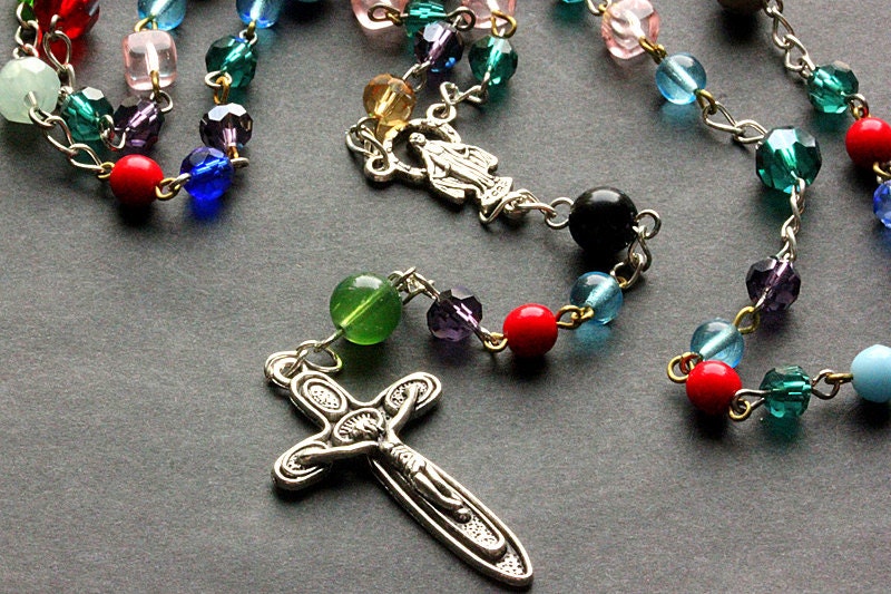 Patchwork Rosary.  Multicolor Glass Rosary.  Beaded Glass Rosary. Handmade Rosary.