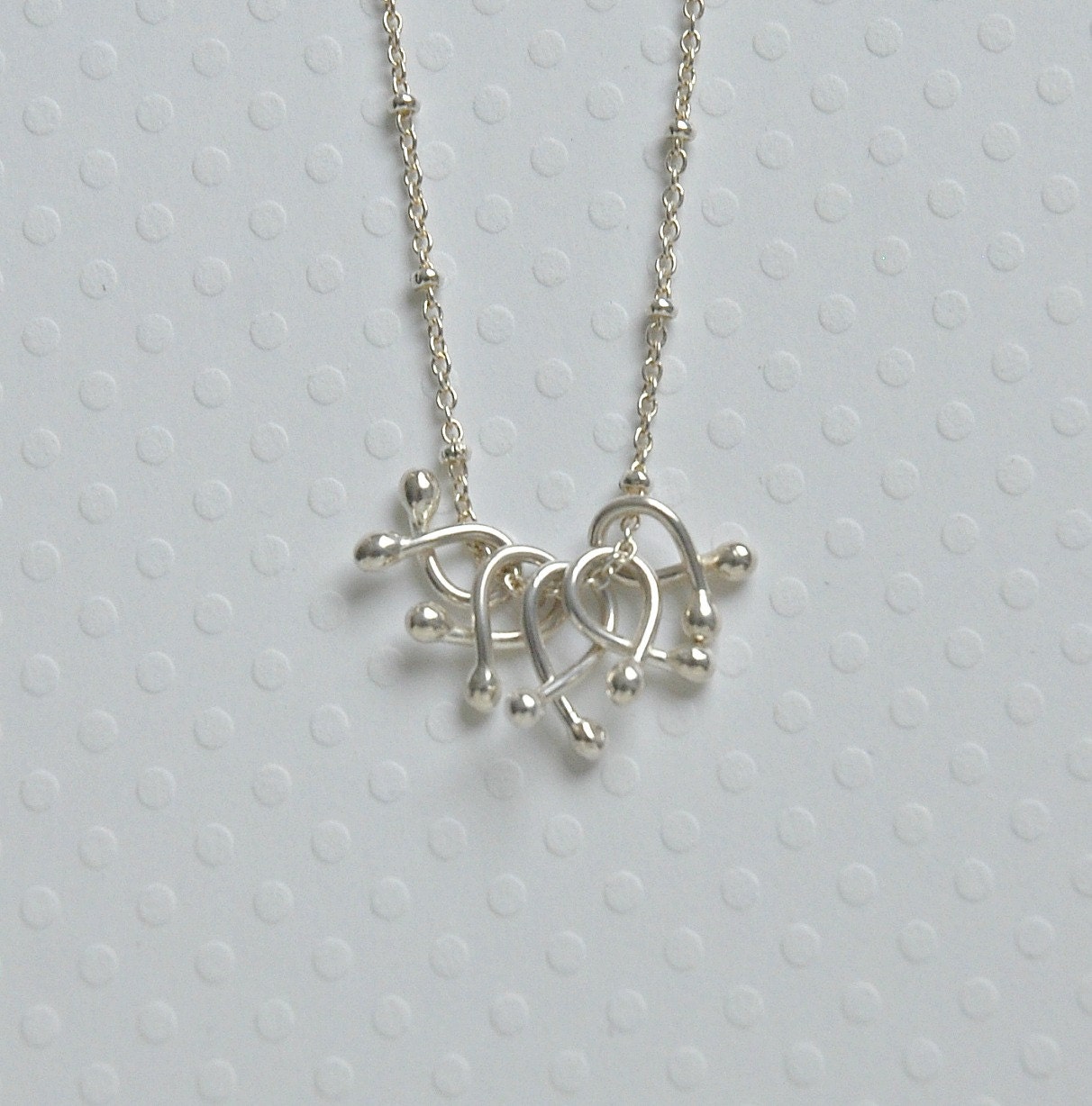 Silver bramble necklace - five sterling silver double ball tangle loops - sterling satellite chain - modern minimal jewelry - Chandra