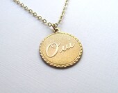 Oui charm necklace on delicate 14k gold fill chain, vintage-inspired, French, gold
