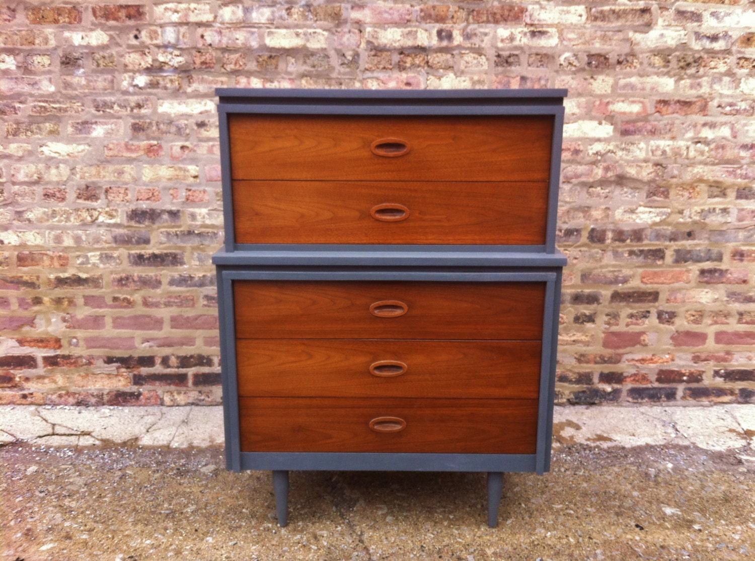 Mid Century Highboy In Seal Gray