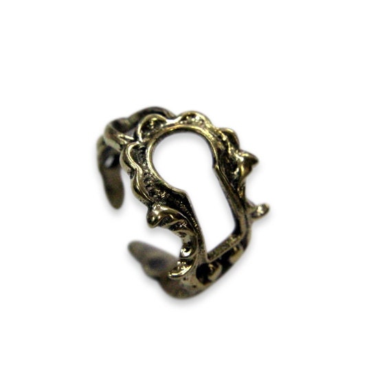 Keyhole Ring - Bronze Victorian Escutcheon Adjustable Ring - Gwen Delicious Jewelry Design