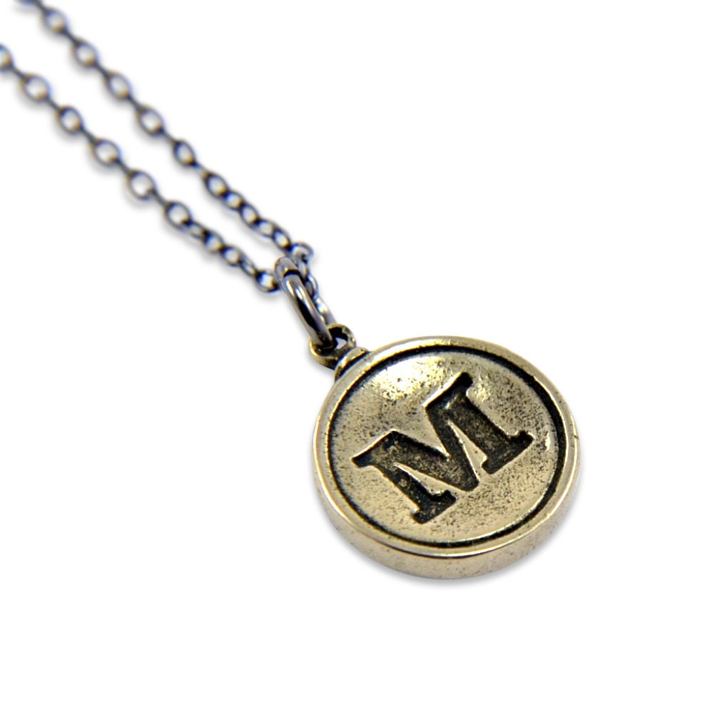 Letter M Typewriter Necklace Typewriter Key Pendant Necklace - Silver White Bronze- Other Letters Available