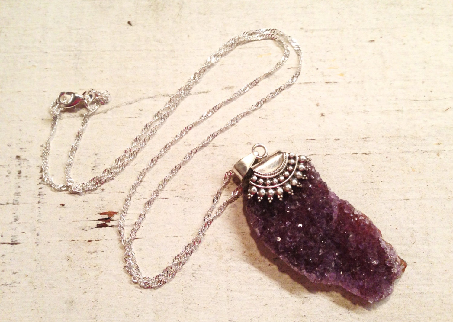 Chunky Amethyst Necklace- Sterling Silver OOAK