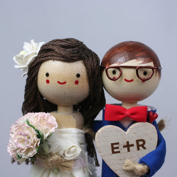 Custom Wedding Cake Topper with 1x 3-d HAIR, 1x Custom CLOTHING and HEART