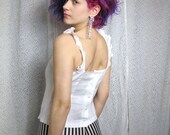 70s Boho Sweet Ruffle Shoulder White Tank Top (XS/S)