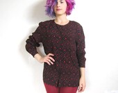 80s Red and Black Diamond Graphic Blouse (S/M)